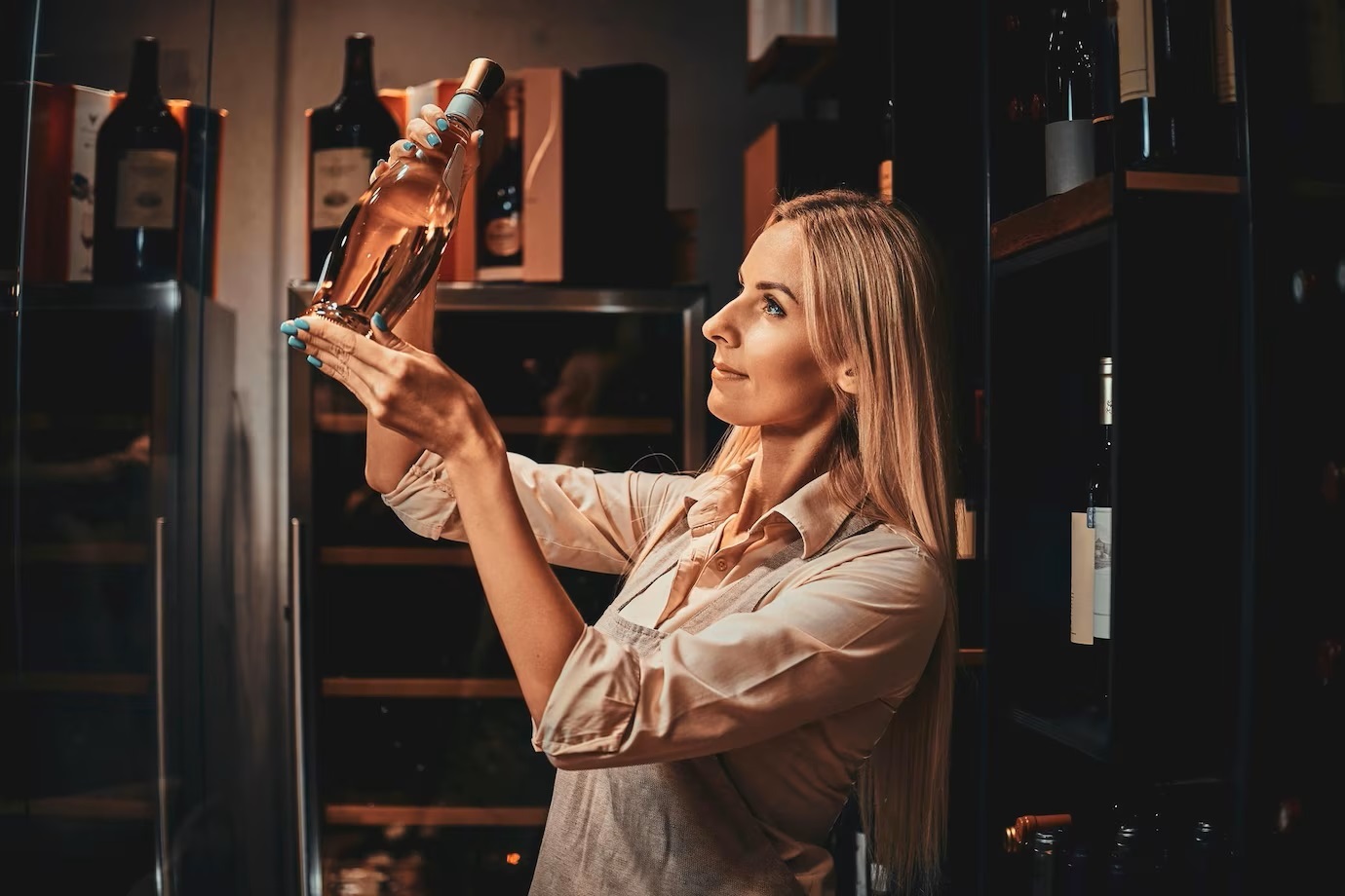 mujer trabajando en el sector vino